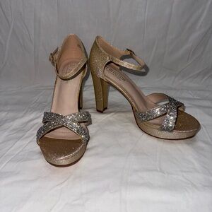 DE BLOSSOM Gold and Silver Sparkle Heels